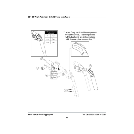 Pride Mobility FRMASMB17559 upper legrest assembly 60a°-90a° s/a right parts diagram