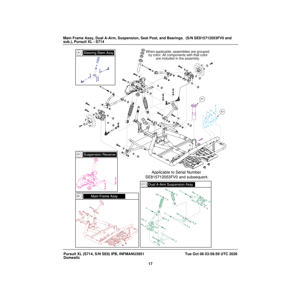 Pride Mobility FRMASMB17588 front suspension frame assembly dual a-arm parts diagram