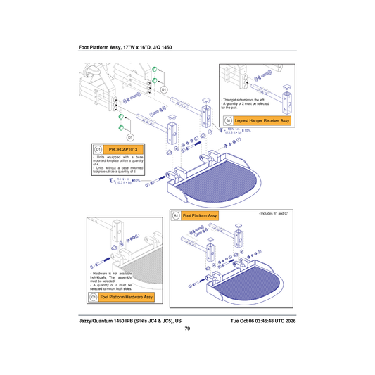 Pride Mobility FRMASMB17956 footplate assembly 16in deep 17in wide dwg c1660-060 parts diagram