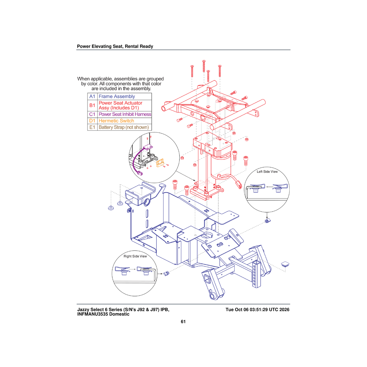 Pride Mobility FRMASMB18006 main frame assembly jazzy select 6 ultra e-1060-166 parts diagram
