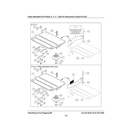 Pride Mobility FRMASMB2692 12 inch lg heel loop assembly double thickness with hardware parts diagram
