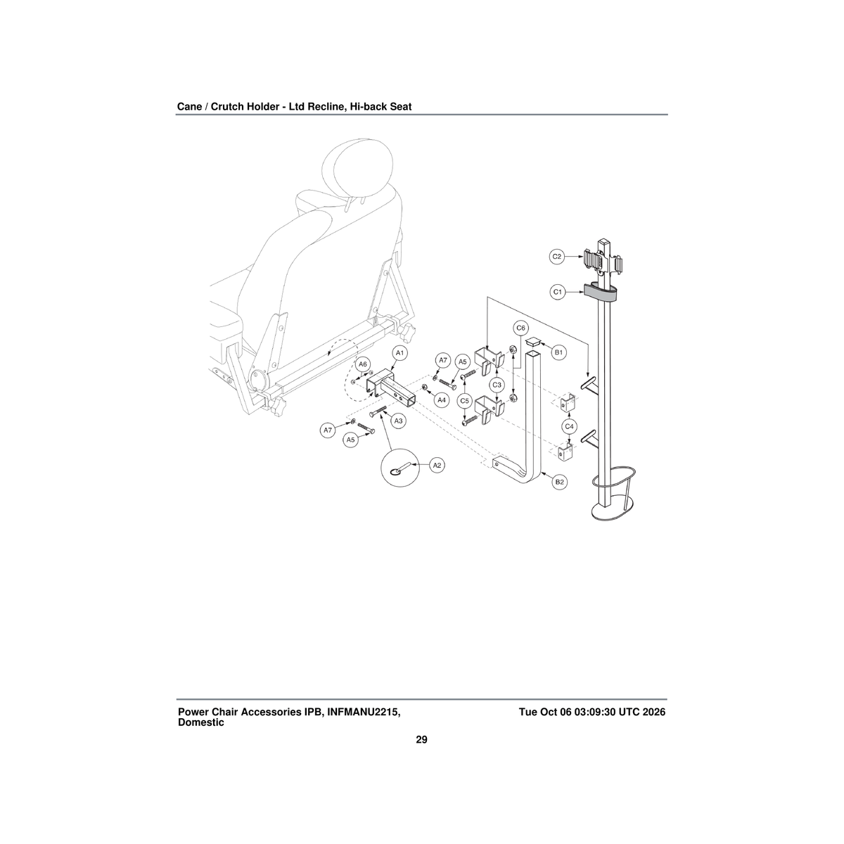 Pride Mobility FRMASMB3753 mounting bracket accessory limited recline seat phase1 parts diagram
