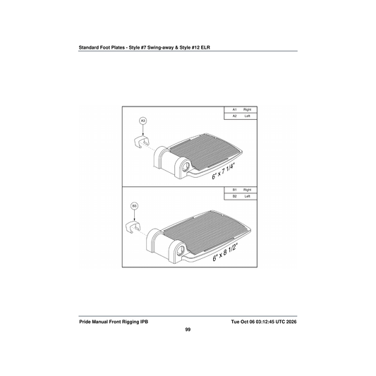 Pride Mobility FRMASMB4748 7.25 inch x 6.00 inch footplate assembly reinforced cast parts diagram
