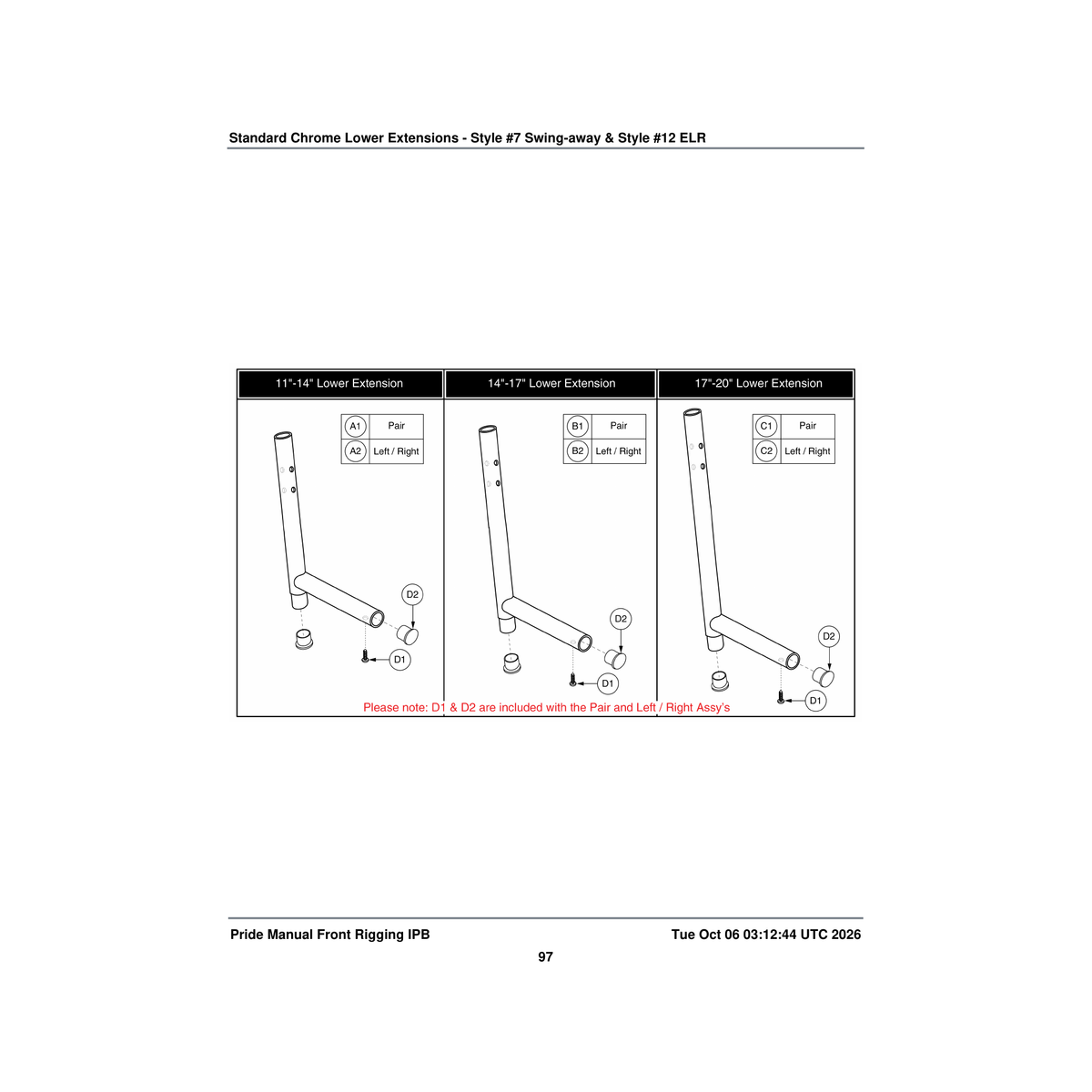 Pride Mobility FRMASMB4756 lower legrest assembly chrome 14 inch -17 inch ext pair parts diagram