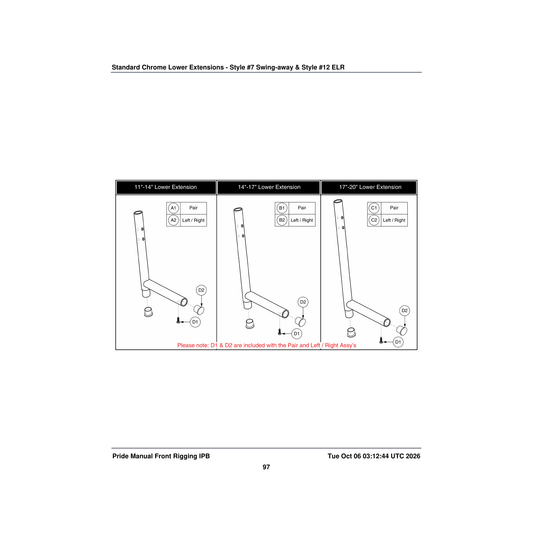 Pride Mobility FRMASMB4857 chrome lower legrest assembly 17 inch -20 inch ext parts diagram
