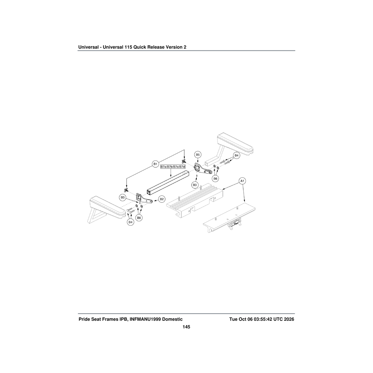 Pride Mobility FRMASMB5410 115a° ltd rec hinge universal with quick release seat frame parts diagram