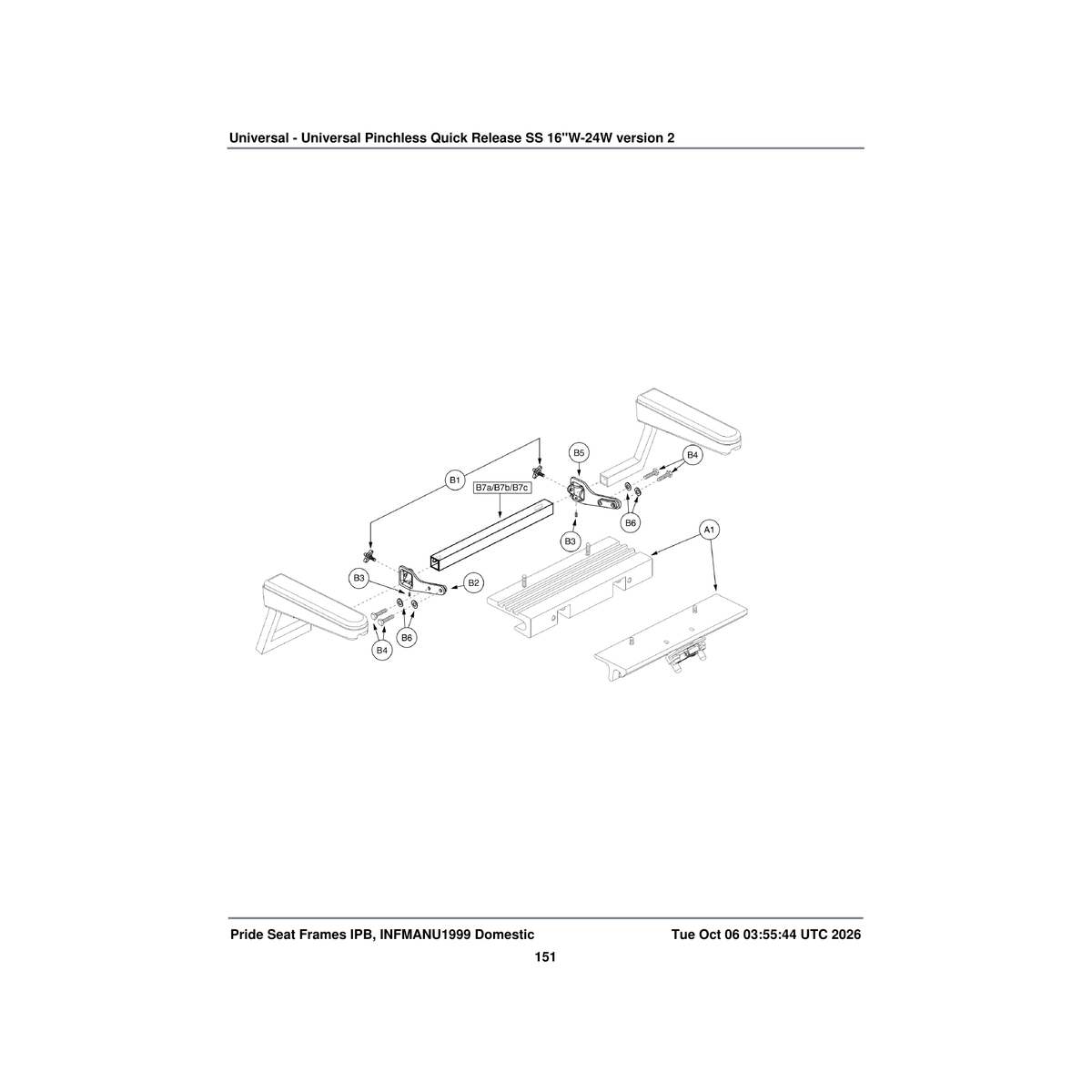 Pride Mobility FRMASMB5415 pinchless hinge with ssp universal with quick release seat parts diagram