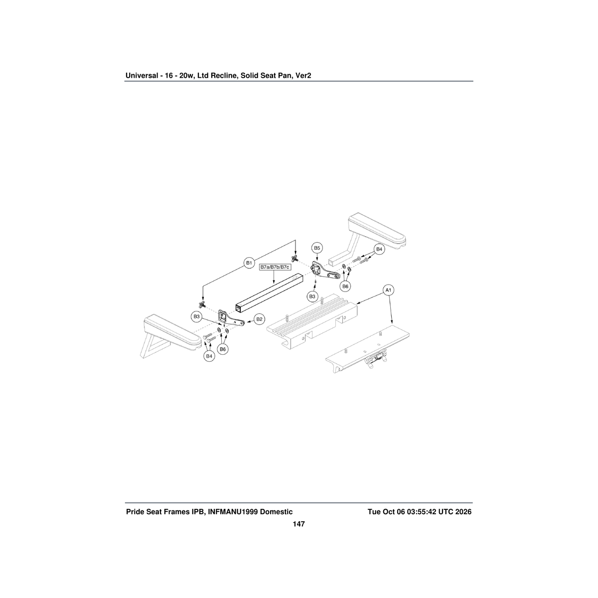 Pride Mobility FRMASMB5418 115a° ltd rec hinge with ssp seat frame assembly universal parts diagram