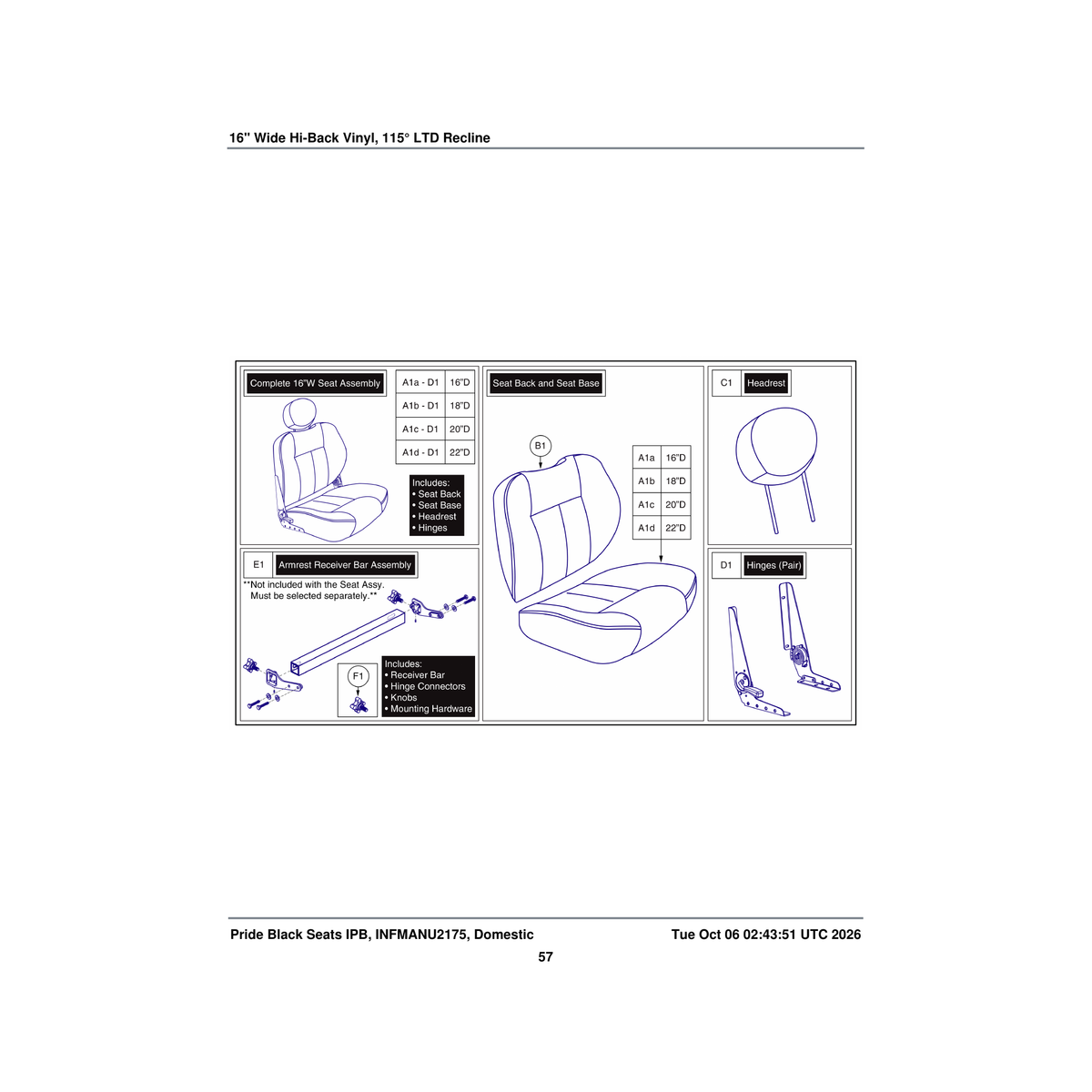 Pride Mobility FRMASMB5812 115° ltd rec hinge armrest receiver bar assembly 17 inch w parts diagram