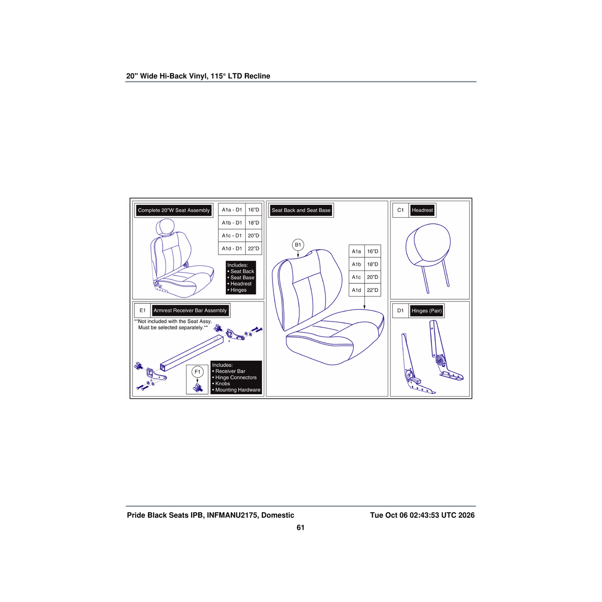 Pride Mobility FRMASMB5816 115° ltd rec hinge armrest receiver bar assembly 21 inch w parts diagram