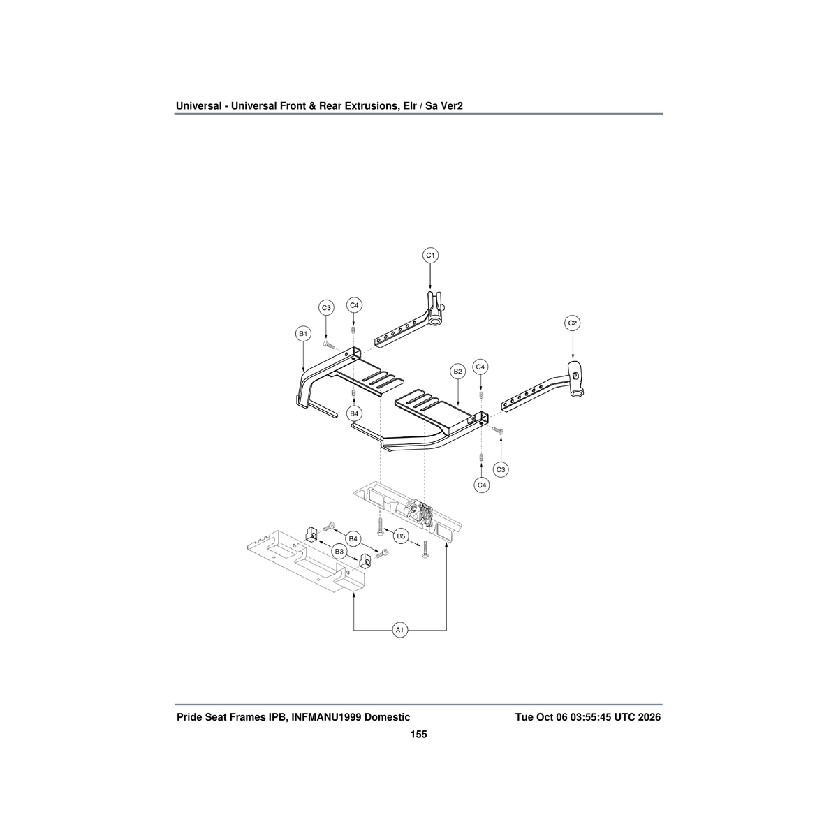 Pride Mobility FRMASMB6363 taper pin legrest hanger assembly universal seat frame with parts diagram