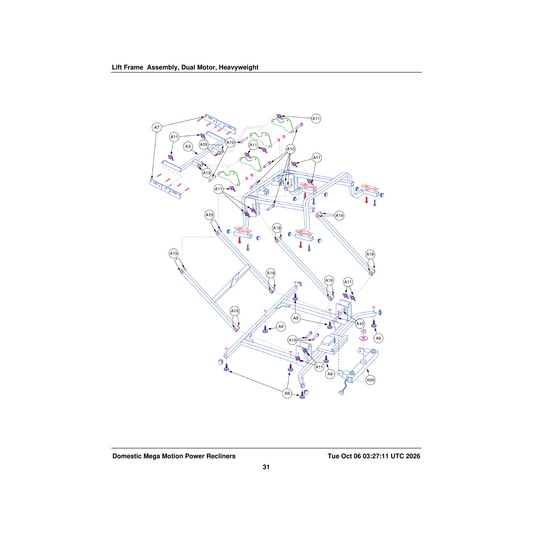 Pride Mobility FRMASMB7321 pivot frame assembly new style for 545/555 heavyweight parts diagram