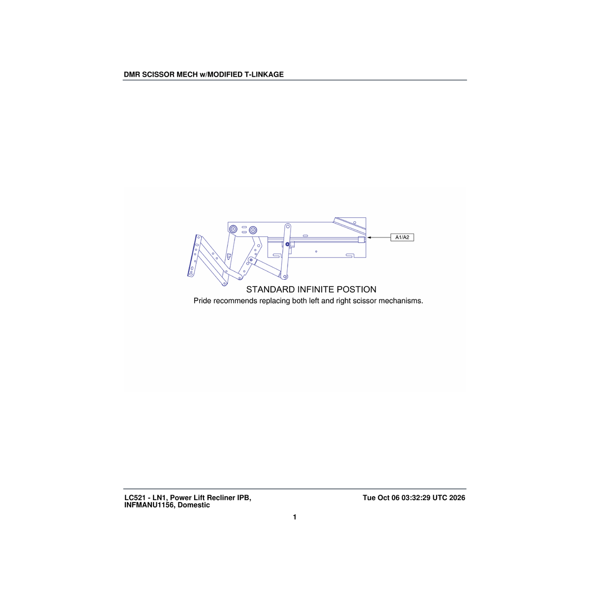 Pride Mobility FRMASMB7388 assembly scissor mech dmr with modified t-linkage pair parts diagram