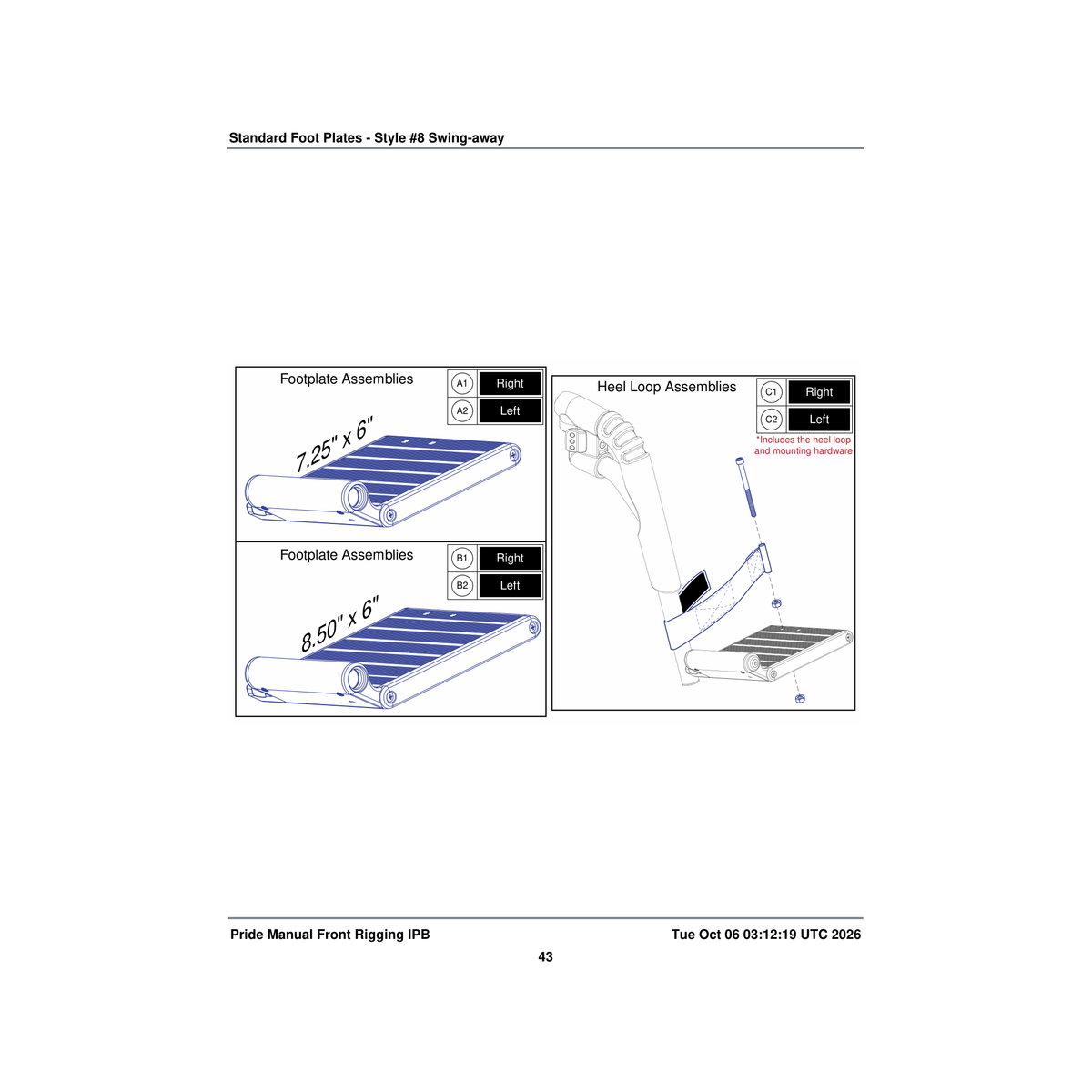 Pride Mobility FRMASMB7848 8.50 inch x 6.00 inch footplate assembly extruded pair parts diagram