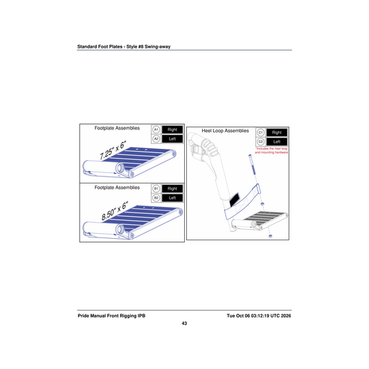 Pride Mobility FRMASMB7848 8.50 inch x 6.00 inch footplate assembly extruded pair parts diagram