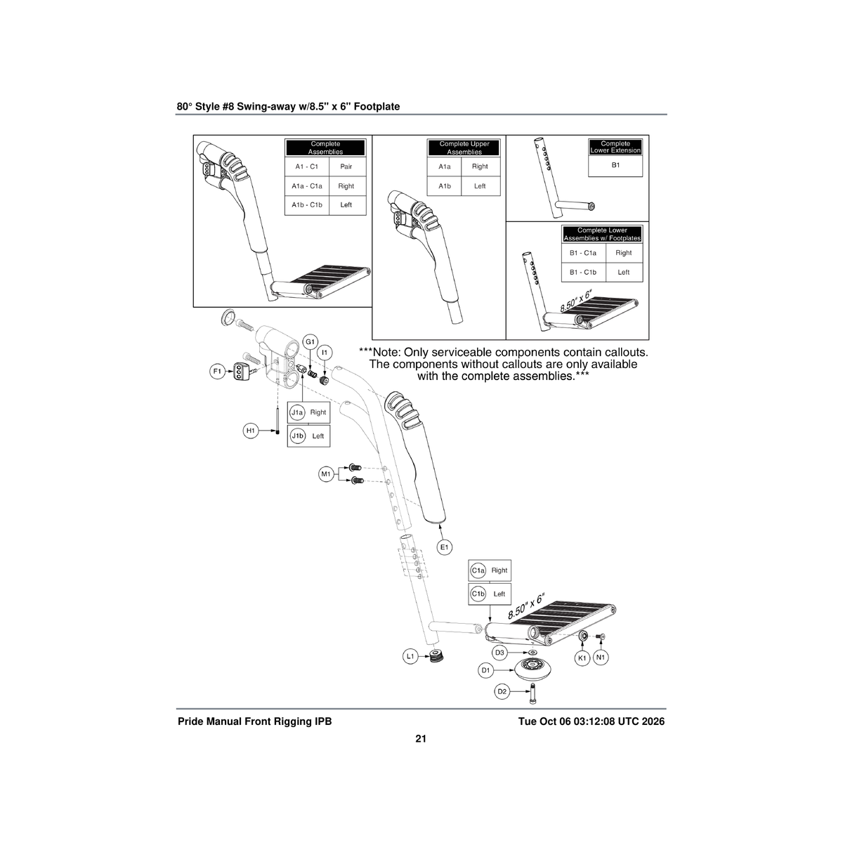 Pride Mobility FRMASMB7855 80a° s/a #8 upper footrest assembly straight left parts diagram
