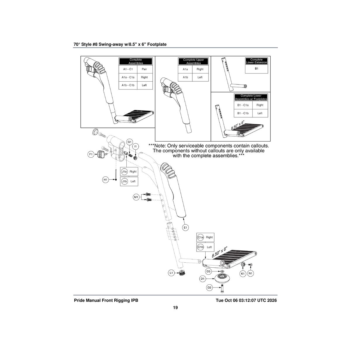 Pride Mobility FRMASMB7859 s/a #8 footrest assembly lower extension 13 inch -16.5 inch parts diagram