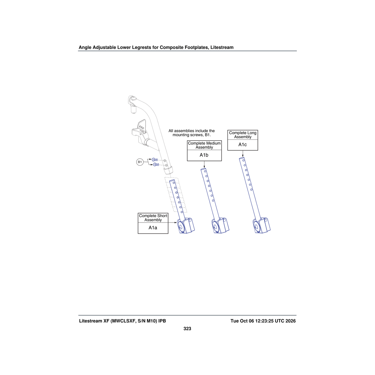 Pride Mobility FRMASMB8225 angle adjustable lower legrest assembly parts diagram