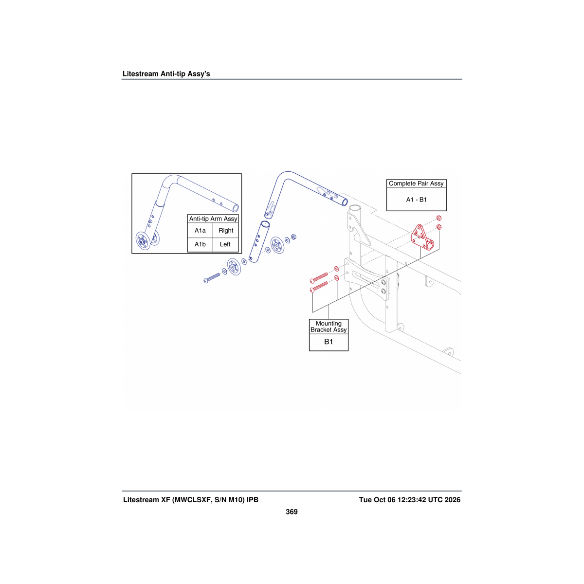 Pride Mobility FRMASMB8237 litestreamxf anti-tip assembly pair parts diagram