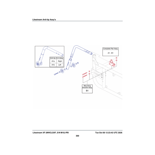 Pride Mobility FRMASMB8239 litestreamxf anti-tip assembly right parts diagram