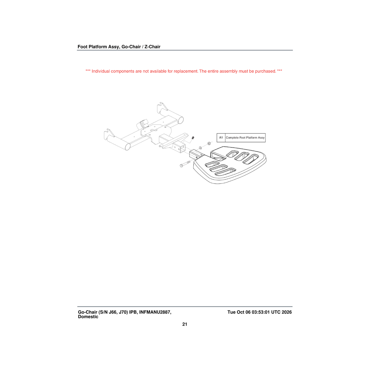 Pride Mobility FRMASMB8409 with mounting bracket foot platform assembly go chair parts diagram