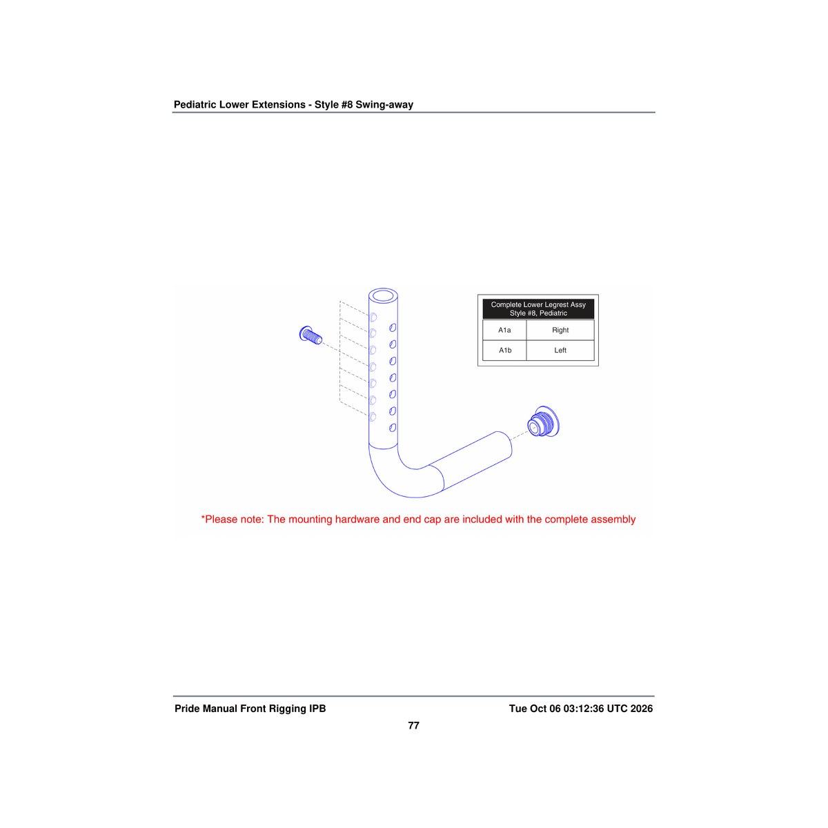 Pride Mobility FRMASMB8807 pediatric s/a # 8 legrest assembly 7 inch -10 inch ext. parts diagram