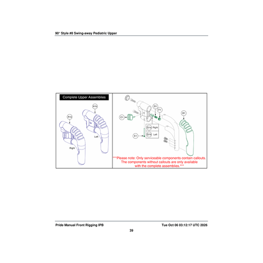 Pride Mobility FRMASMB8809 pediatric s/a # 8 legrest assembly 90a° upper left parts diagram