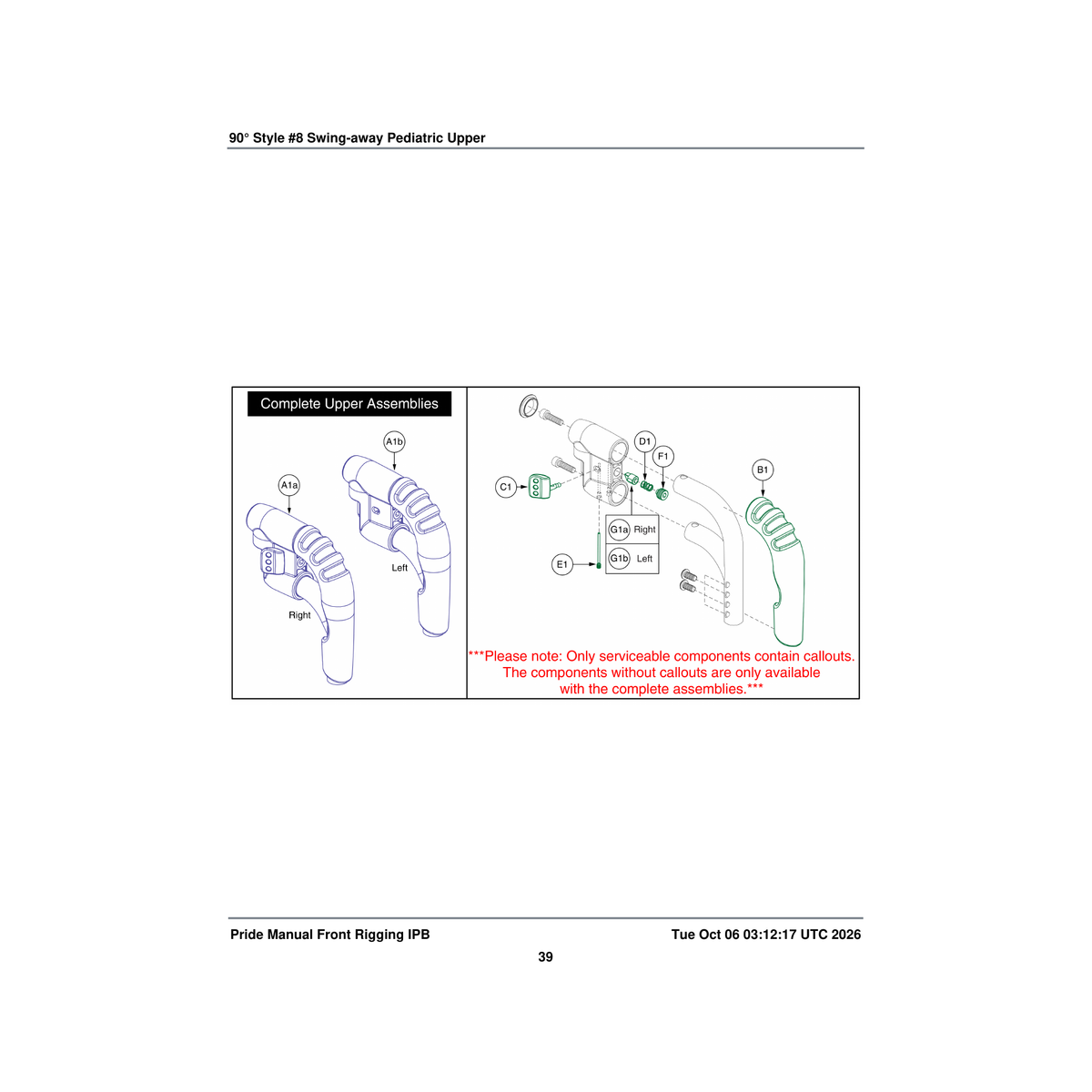 Pride Mobility FRMASMB8810 pediatric s/a # 8 legrest assembly 90a° upper right parts diagram