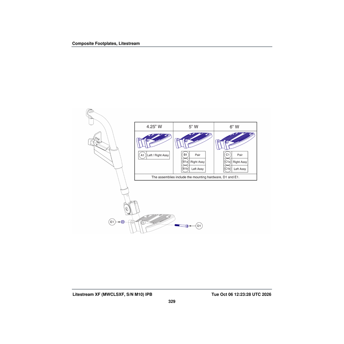 Pride Mobility FRMASMB9099 5 inch footplate assembly molded left parts diagram