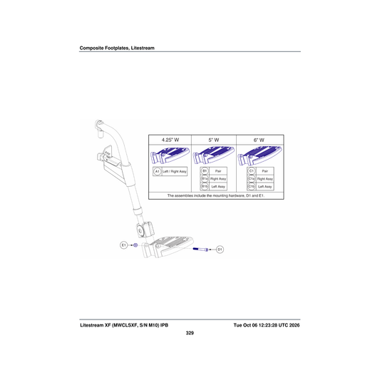 Pride Mobility FRMASMB9099 5 inch footplate assembly molded left parts diagram