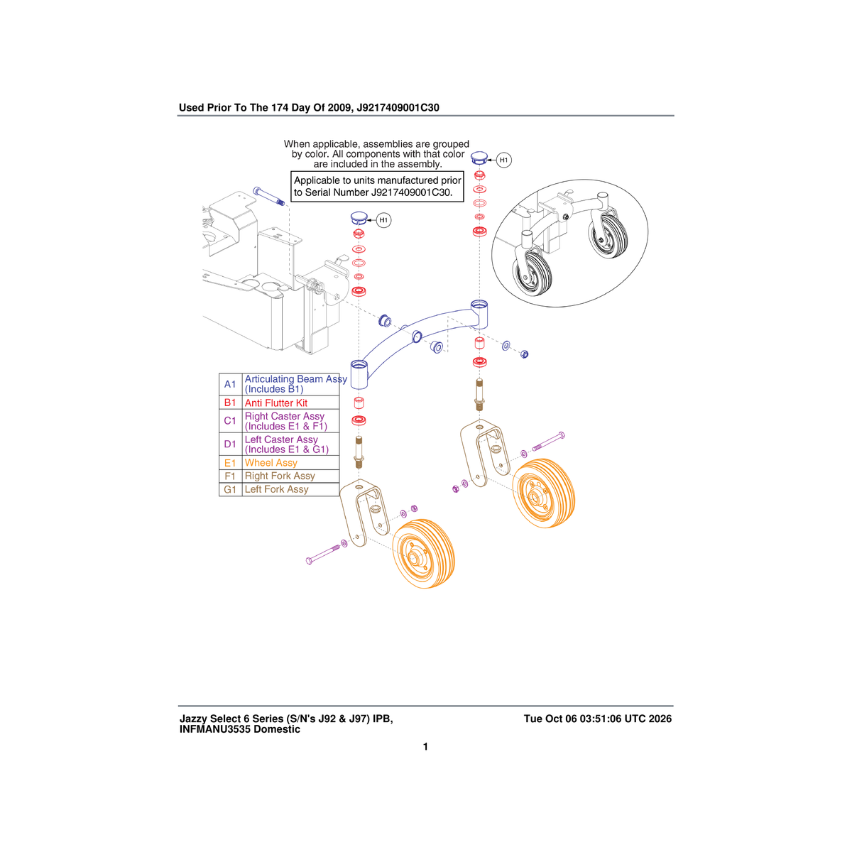 Pride Mobility FRMASMB9202 with anti-flutter kit articulating beam assembly jazzyselect parts diagram