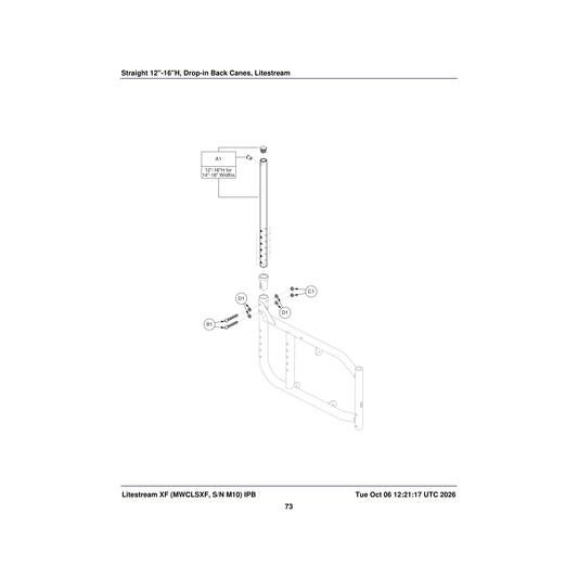 Pride Mobility FRMASMB9243 drop-in back cane assembly straight 12 inch h-16 inch h parts diagram