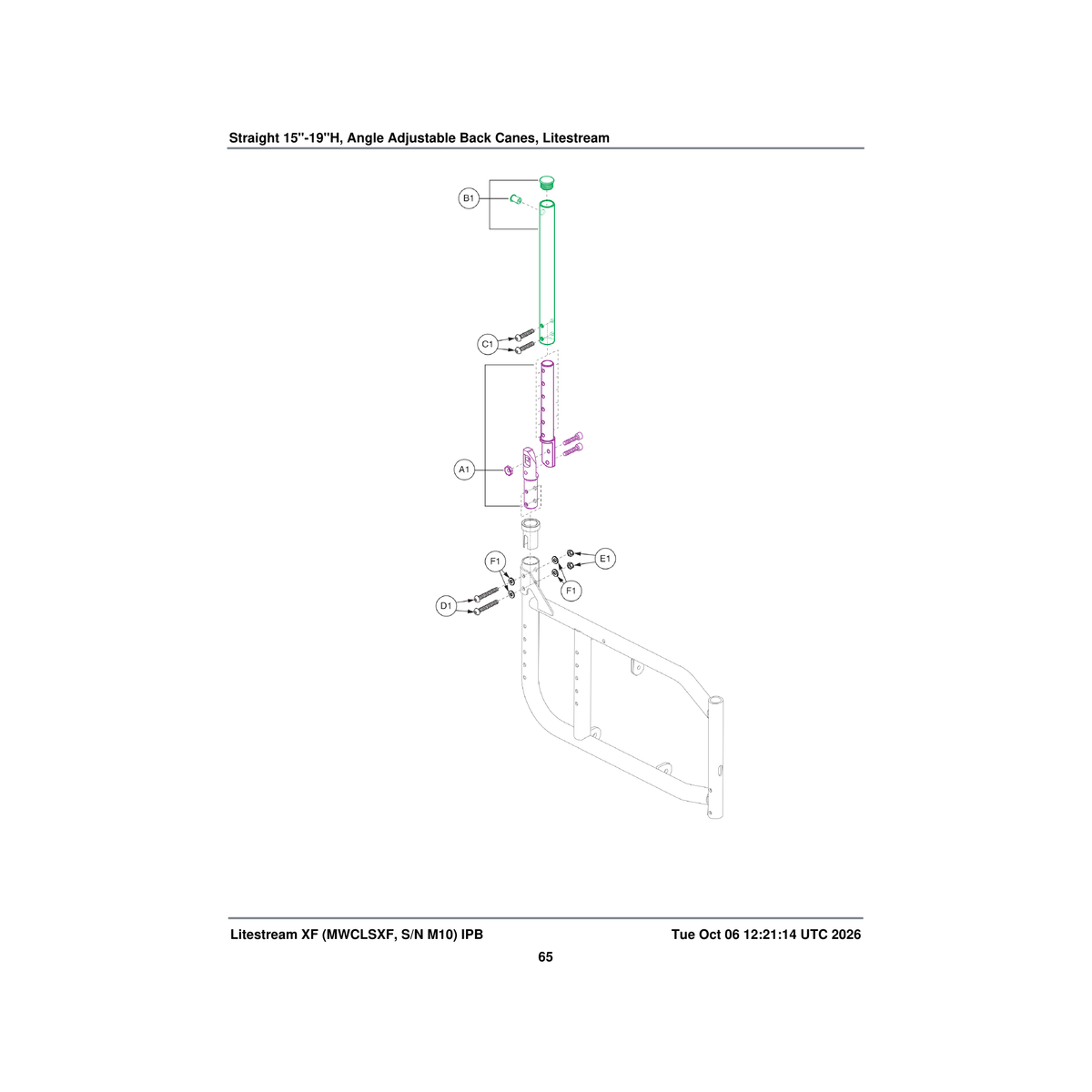 Pride Mobility FRMASMB9276 angle adjustable back cane assembly straight 15 inch h-19 parts diagram