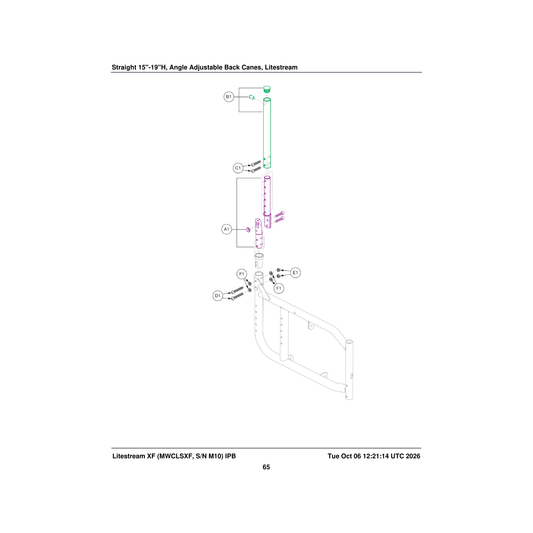 Pride Mobility FRMASMB9276 angle adjustable back cane assembly straight 15 inch h-19 parts diagram