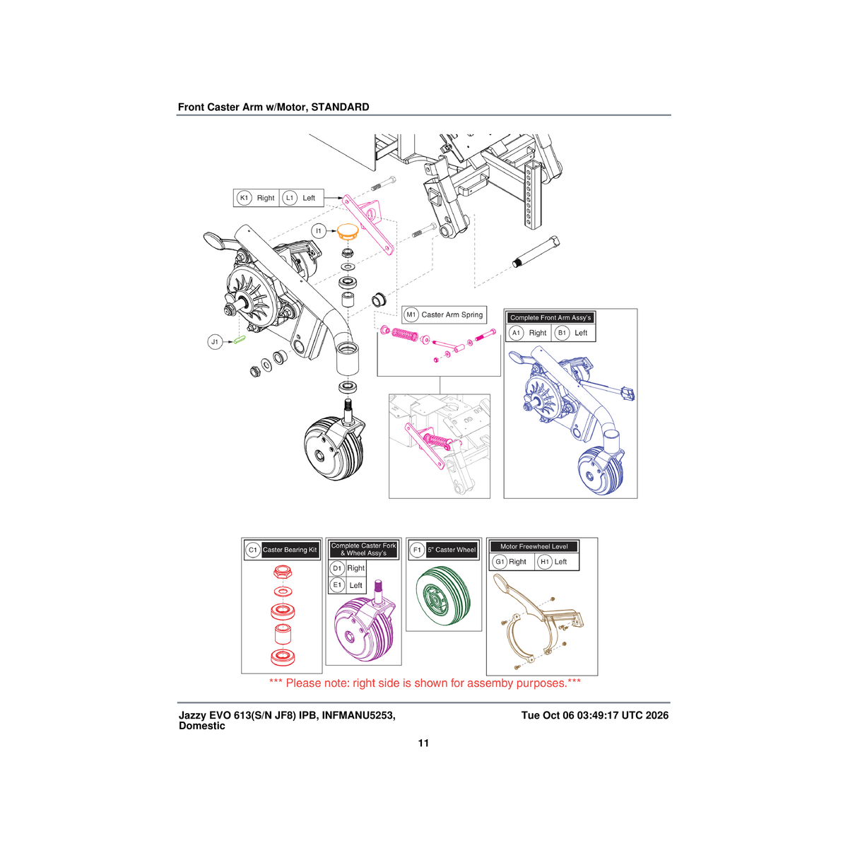 Pride Mobility FRMASMB9305 release lever freewheel assembly right jazzyselect b-1060-060 parts diagram