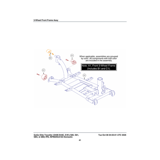 Pride Mobility FRMASMB9373 front frame assembly 3-wheel parts diagram