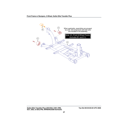 Pride Mobility FRMASMB9374 front bumper assembly black parts diagram