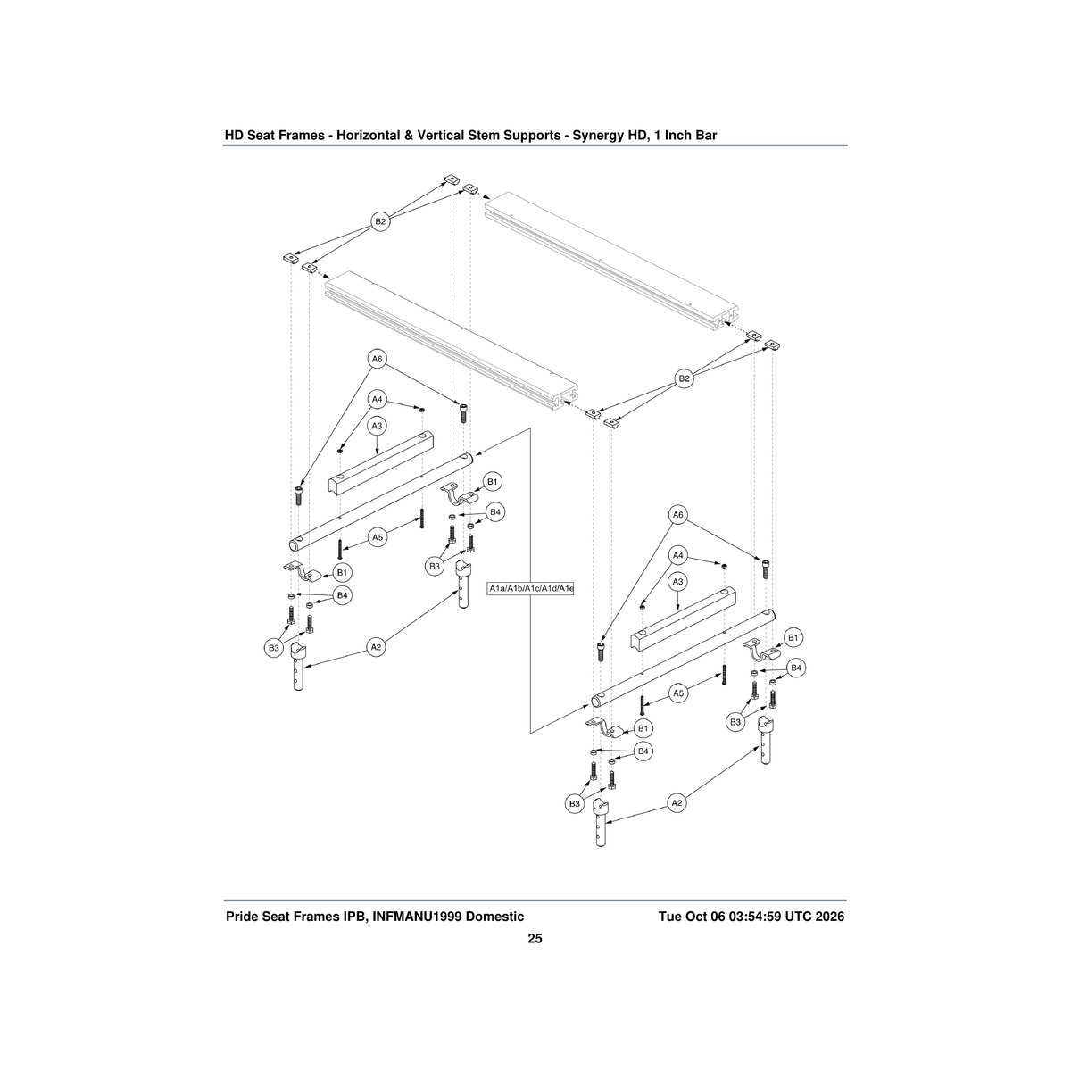 Pride Mobility FRMASMB9601 26''w-28''w horizontal stem support assembly 20.125'' parts diagram