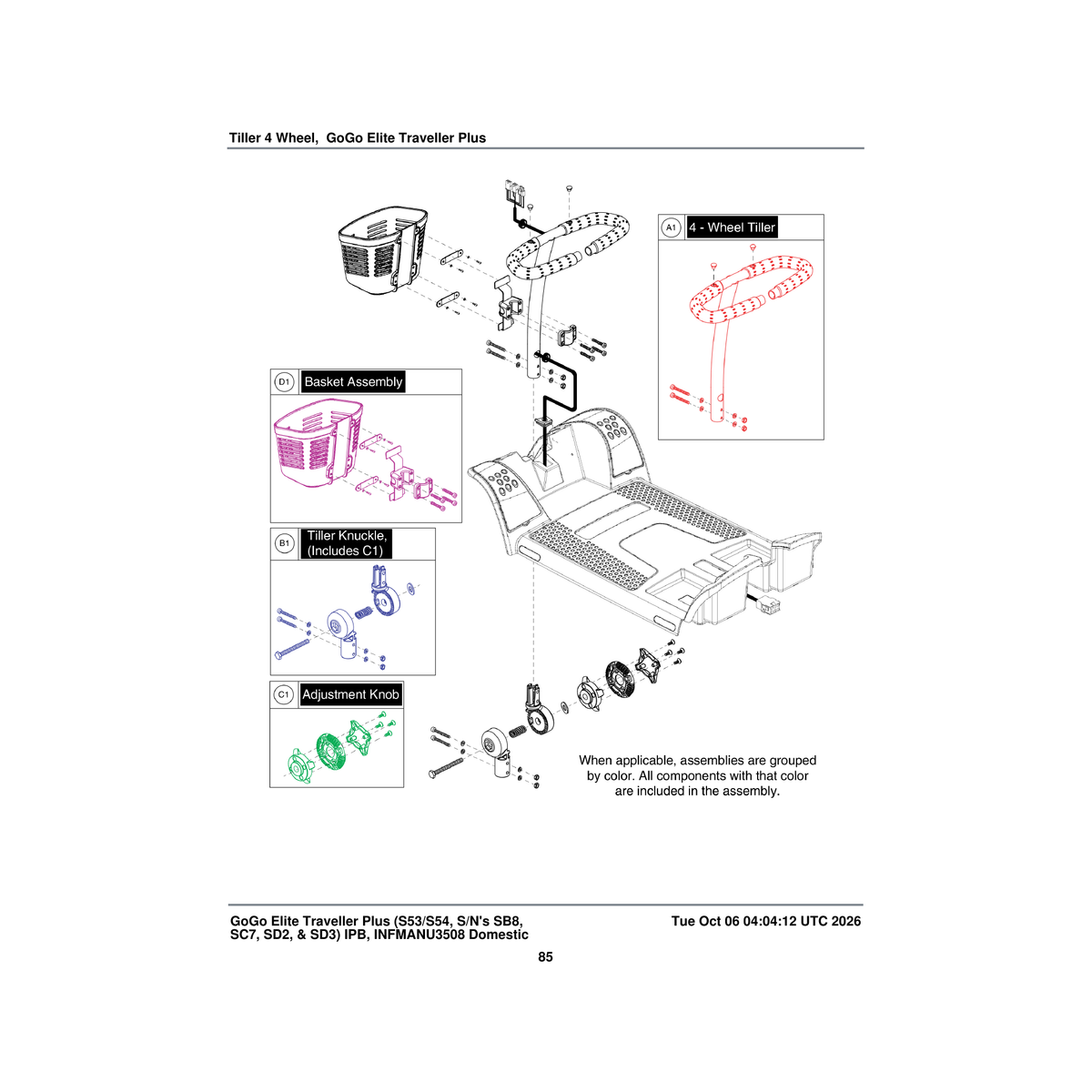 Pride Mobility FRMASMB9847 delta tiller assembly 4 wheel parts diagram