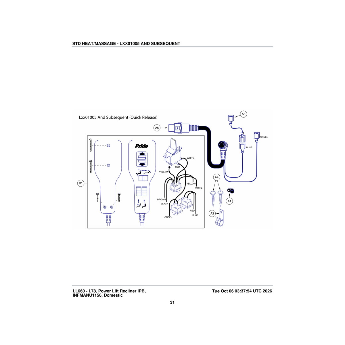 Pride Mobility HARUSHD2458 harness 7 wire hand control quick release parts diagram