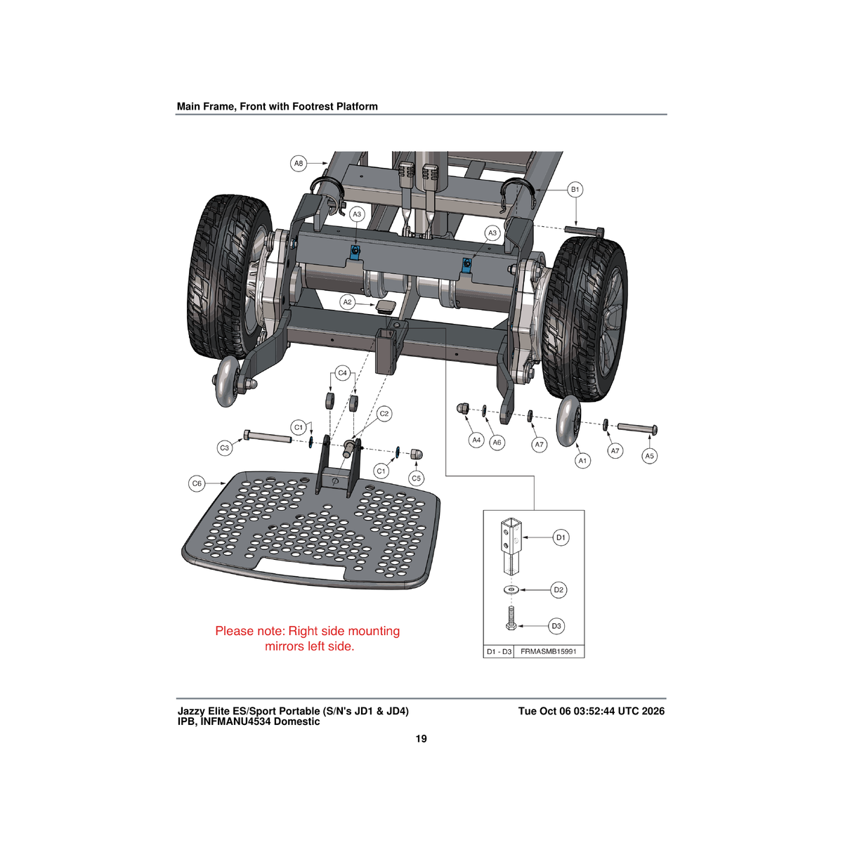 Pride Mobility HDW131928 pin quick release safety snap pin 8mm dia x 45mm pin length x 35mm grip length parts diagram