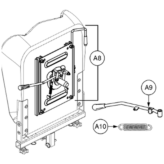 Pride Mobility (HDW145501), Pride parts diagram of the CRS 13 hi-back seat showing the seat plate extension spring, item A10.