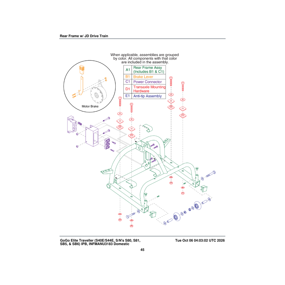 Pride Mobility HDWASMB1045 transaxle mounting hardware assembly parts diagram