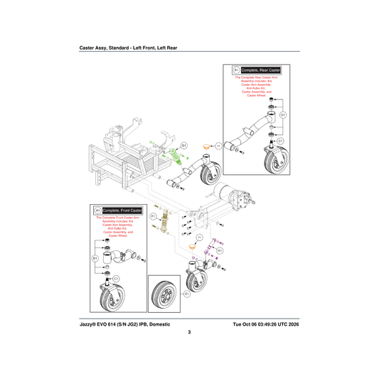 Pride Mobility HDWASMB1092 caster bearing kit m3.5 front/rear caster b-1202-001 parts diagram