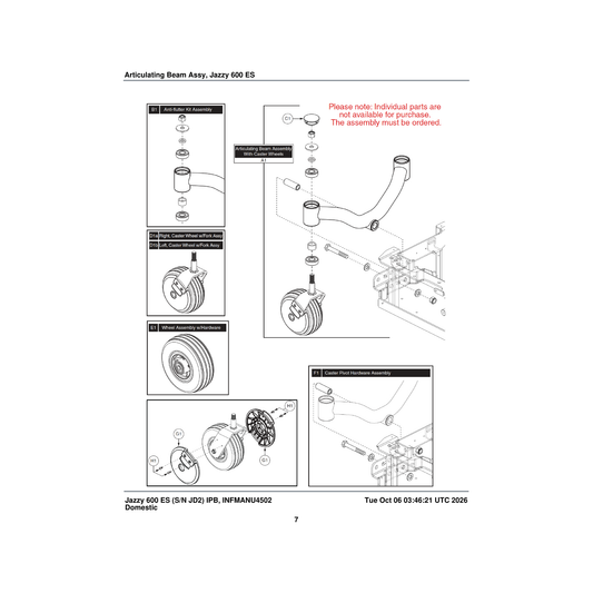 Pride Mobility HDWASMB1170 pivot hardware sub-assembly parts diagram
