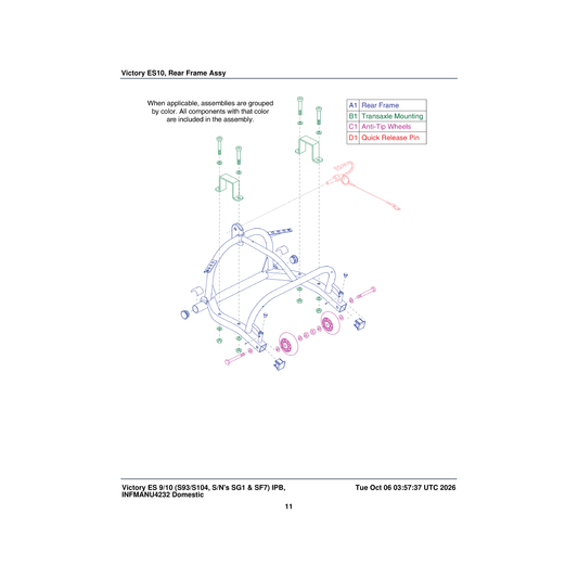 Pride Mobility HDWASMB1193 with lanyard quick release pin assembly parts diagram