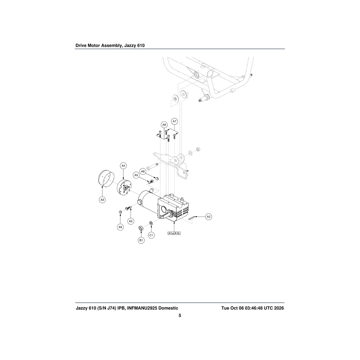 Pride Mobility INDPART1925 axle key 0.236 inch w x 0.236 inch h x 1.566 inch l parts diagram