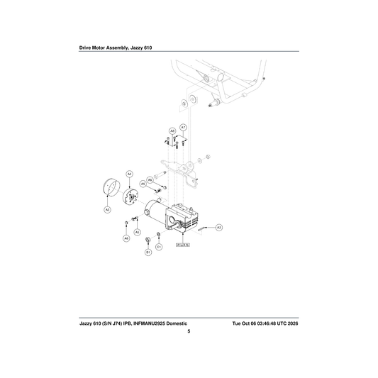 Pride Mobility INDPART1925 axle key 0.236 inch w x 0.236 inch h x 1.566 inch l parts diagram
