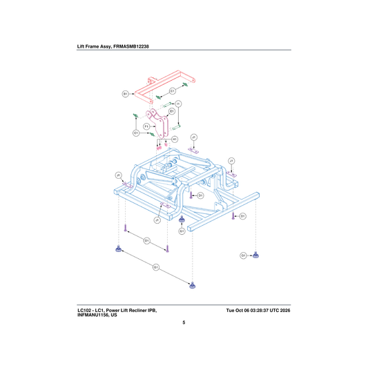 Pride Mobility INDPART2621 frame t-bracket footrest c1kd parts diagram