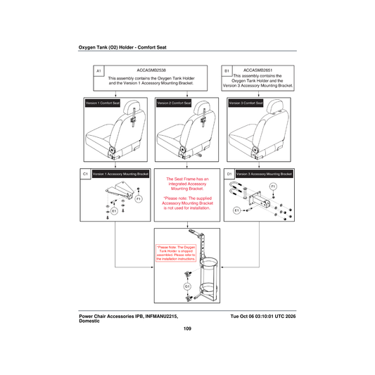 Pride Mobility INFINFB2097 manual installation instructions oxygen tank holder ltd parts diagram